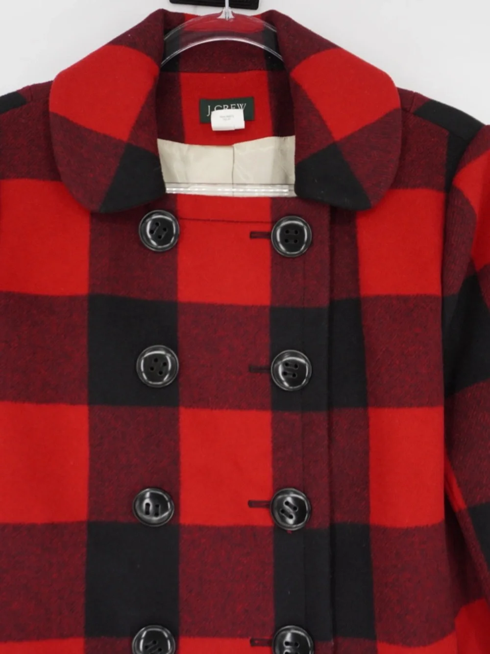 J.Crew 100% Wool Double Breasted Buffalo check plaid peacoat Jacket Size 12 - Picture 5 of 13